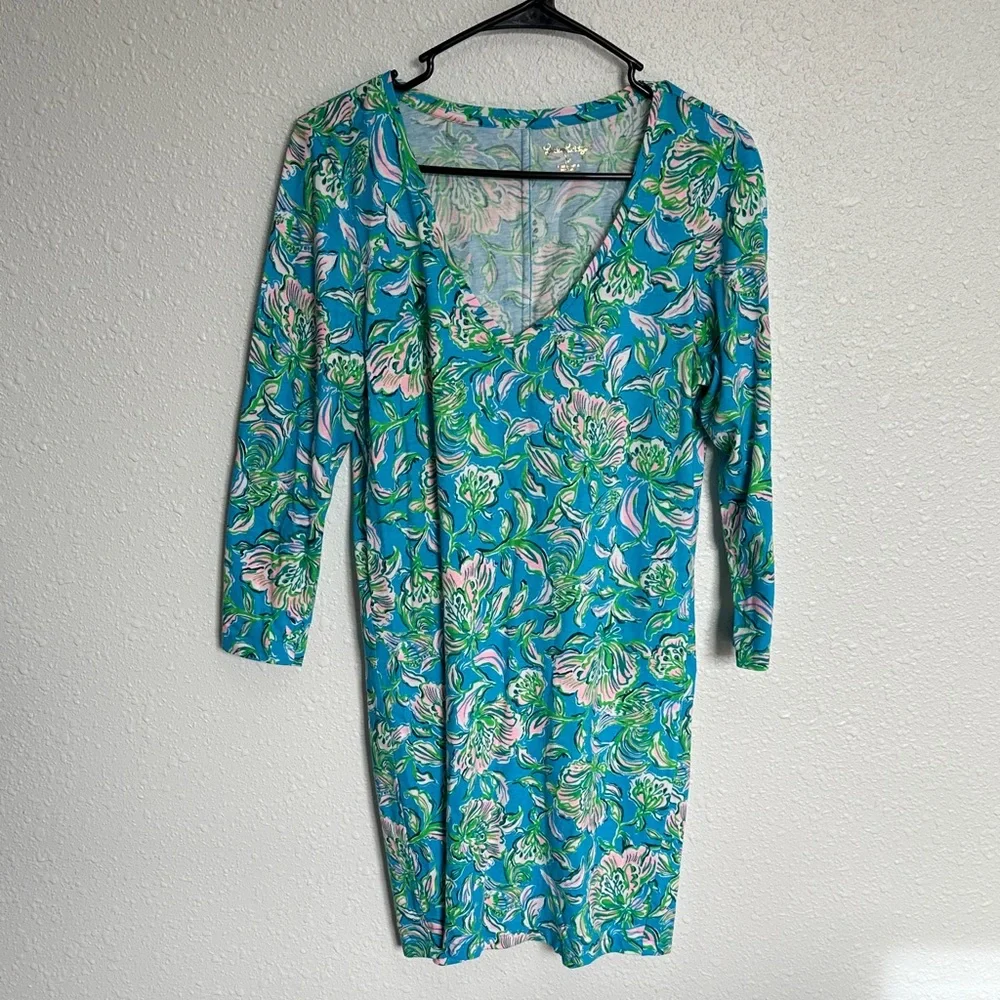 Lilly Pulitzer Tessa Print Cumulus Blue Chick Magnet Floral Dress Size Medium - Picture 4 of 7